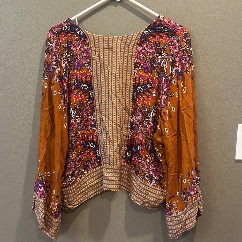 Free People Womens Rust Brown Mix N Match Floral Cropped Blouse Top size XS - Picture 6 of 6